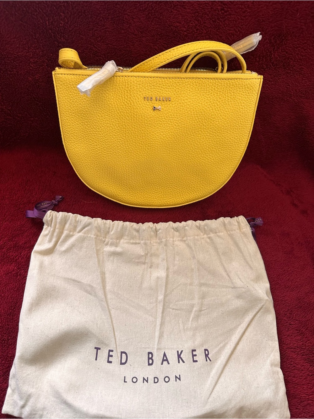 Ted Baker Yellow Pebbled Half-Moon Crossbody Bag